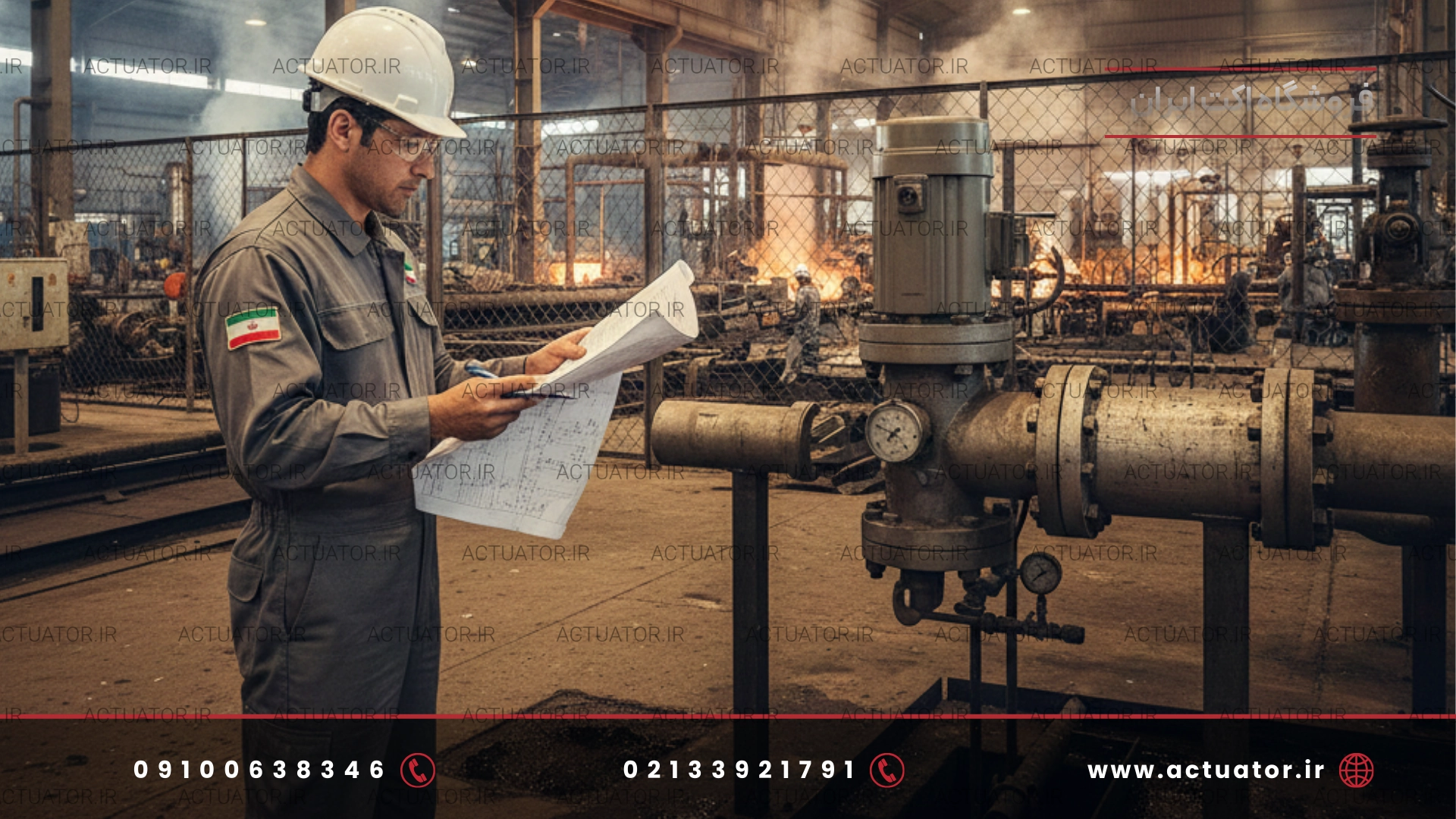 یک مهندس درحال محاسبه نیروی اکچویتور کارخانه پتروشیمی